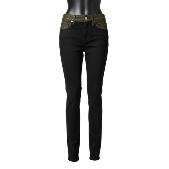 Caché Denim - Cache Womens Low Rise Straight Leg Tuxedo Stripe Denim Jeans Size 0 Black Cotton